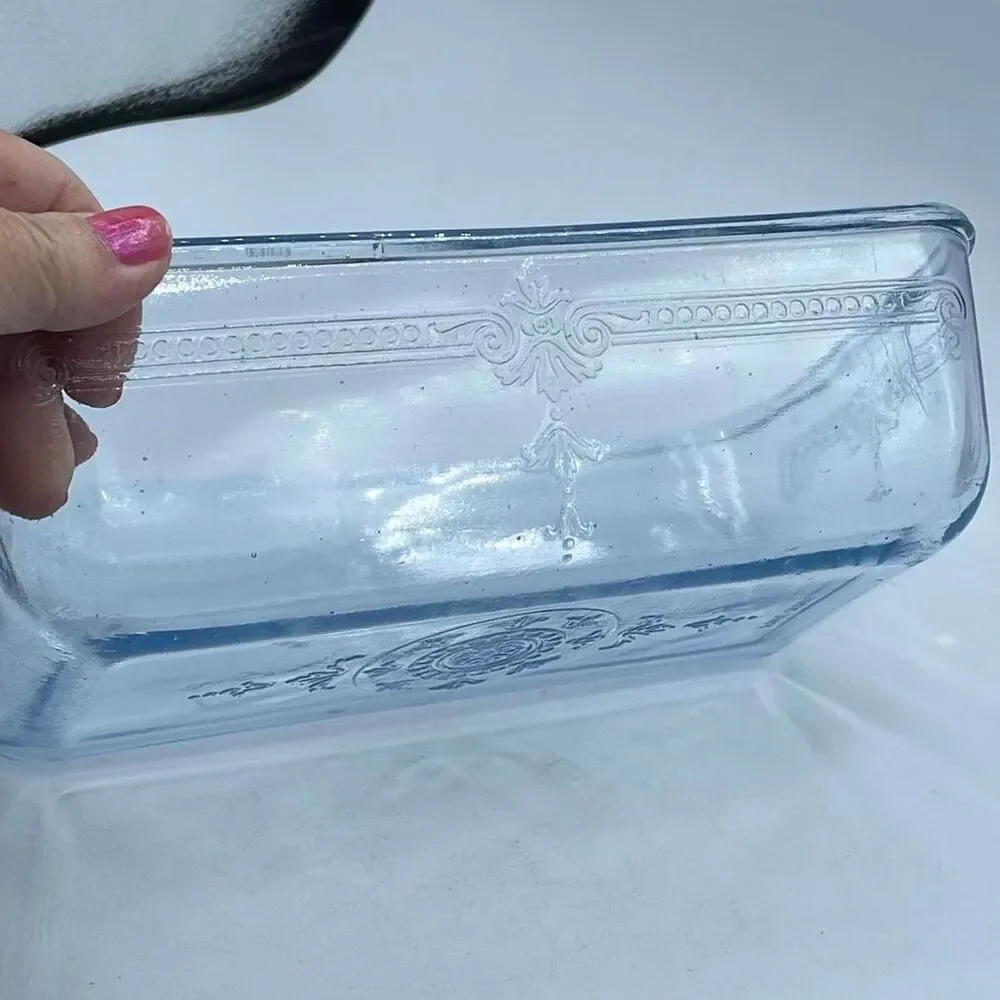 Vintage Fire King Philbe glass loaf pan Sapphire Blue. 1940’s lots of air bubble